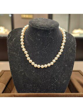 Vintage Hand-Knotted Glass Faux Pearl Choker Necklace Fish Hook Clasp 16 Inches